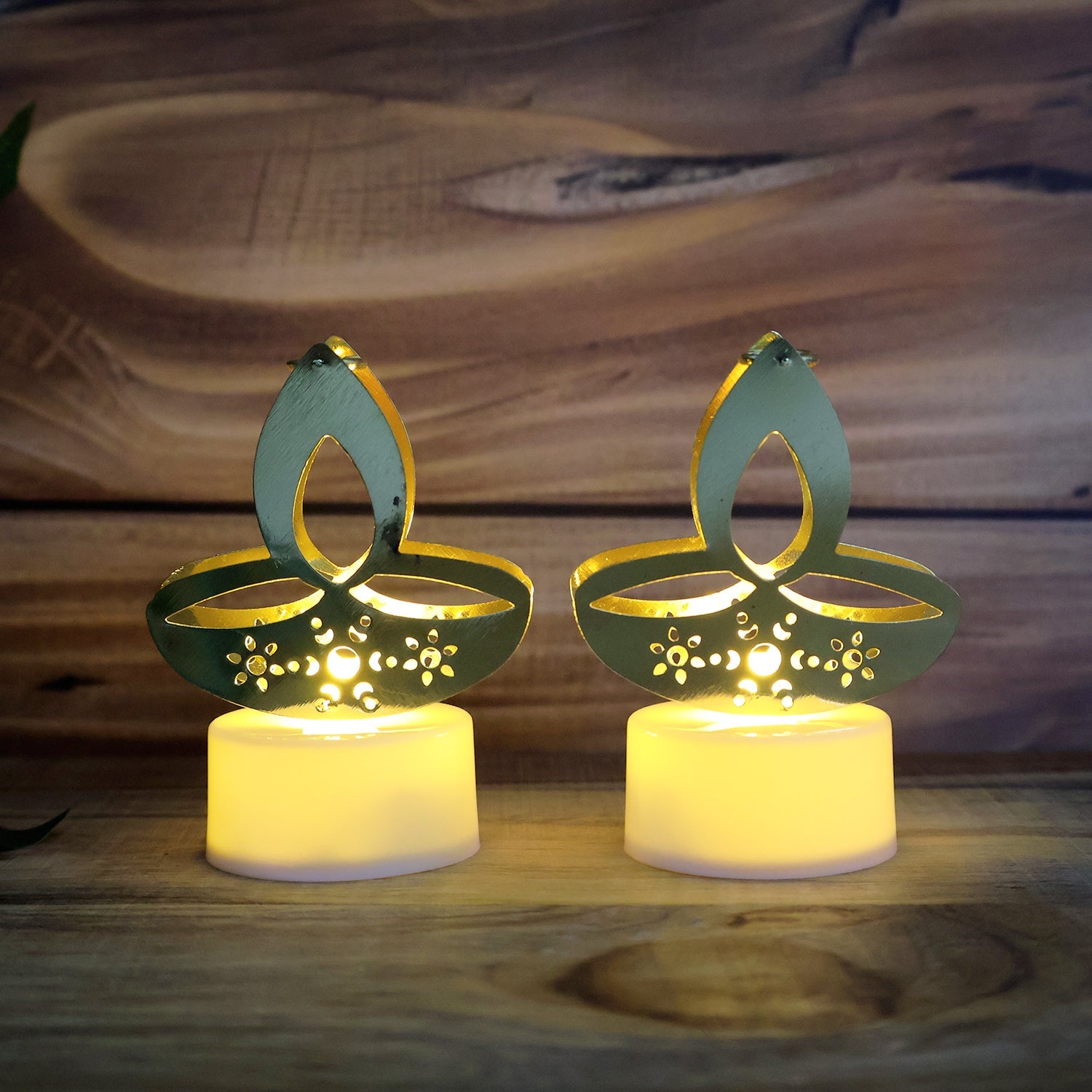 Golden Diya Shaped LED Tealight Candles (12 Pc) Golden Diya Shaped LED Tealight Candles (12 Pc)